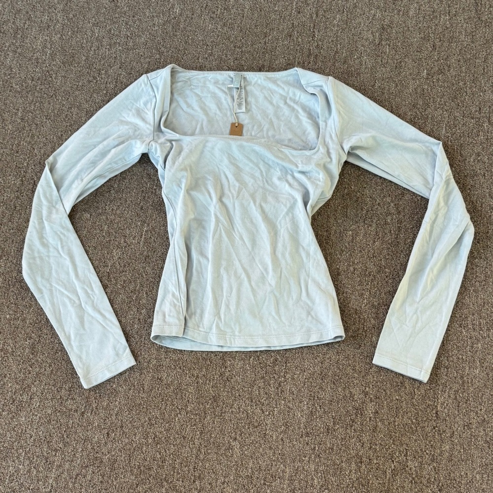 SKIMS Smooth Layers Square Neck Long Sleeve Mist LS-LST-10291W XXS New